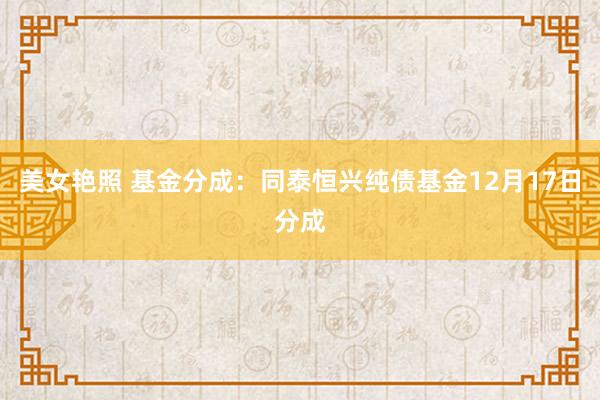 美女艳照 基金分成：同泰恒兴纯债基金12月17日分成