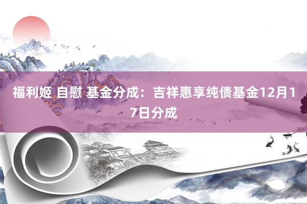 福利姬 自慰 基金分成：吉祥惠享纯债基金12月17日分成