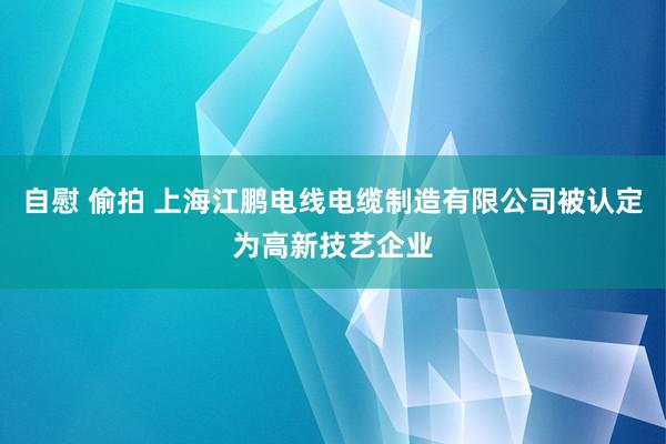 自慰 偷拍 上海江鹏电线电缆制造有限公司被认定为高新技艺企业